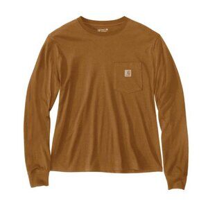 Women's Carhartt Tencel Fiber Loose Fit Pocket Long Sleeve T-Shirt Brown XXL NWT
